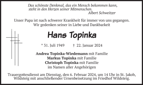 Traueranzeige von Hans Topinka von merkurtz