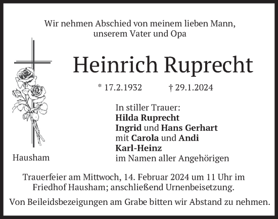 Traueranzeige von Heinrich Ruprecht von merkurtz