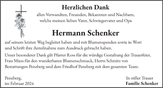 Traueranzeige von Hermann Schenker von Das Gelbe Blatt Penzberg