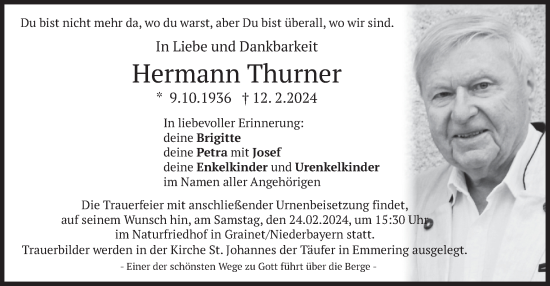 Traueranzeige von Hermann Thurner von merkurtz