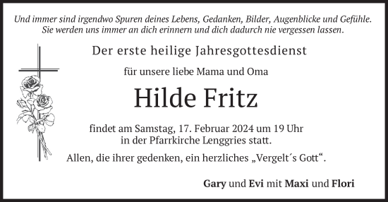 Traueranzeige von Hilde Fritz von merkurtz