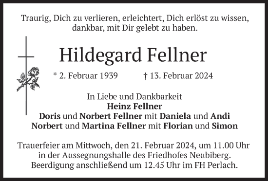 Traueranzeige von Hildegard Fellner von merkurtz