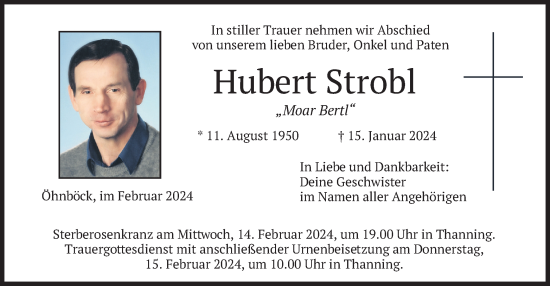 Traueranzeige von Hubert Strobl von merkurtz