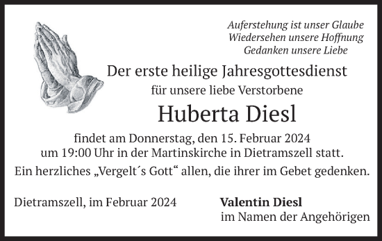 Traueranzeige von Huberta Diesl von merkurtz