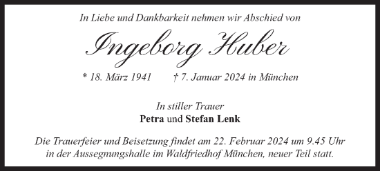 Traueranzeige von Ingeborg Huber von merkurtz