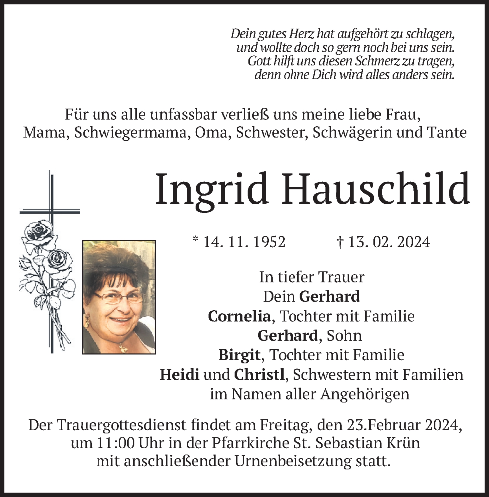  Traueranzeige für Ingrid Hauschild vom 17.02.2024 aus merkurtz