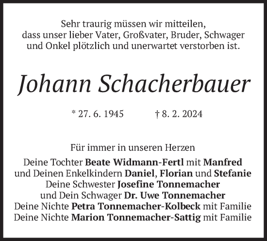Traueranzeige von Johann Schacherbauer von merkurtz