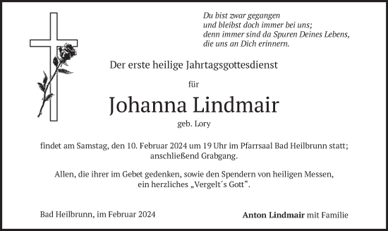Traueranzeige von Johanna Lindmair von merkurtz