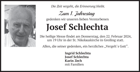 Traueranzeige von Josef Schlechta von merkurtz