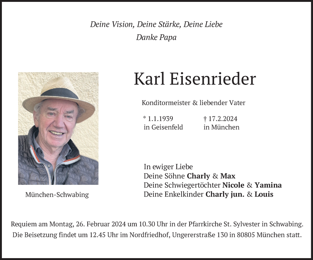  Traueranzeige für Karl Eisenrieder vom 23.02.2024 aus merkurtz