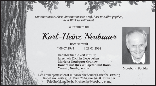 Traueranzeige von Karl-Heinz Neubauer von merkurtz