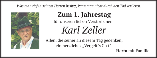 Traueranzeige von Karl Zeller von merkurtz