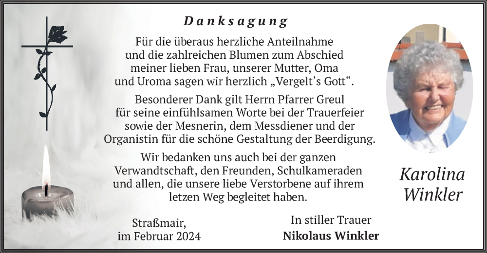  Traueranzeige für Karolina Winkler vom 03.02.2024 aus merkurtz