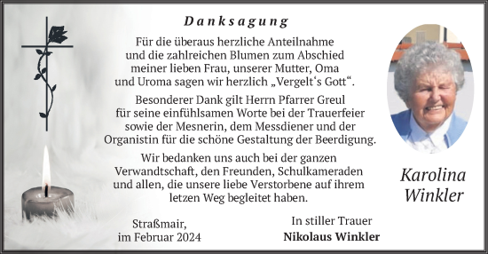 Traueranzeige von Karolina Winkler von merkurtz
