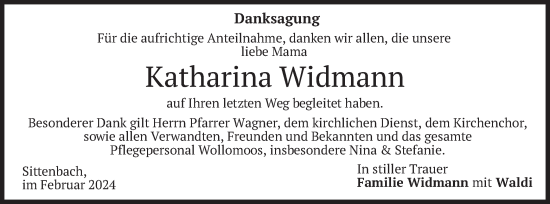 Traueranzeige von Katharina Widmann von merkurtz