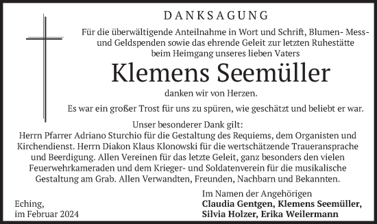 Traueranzeige von Klemens Seemüller von merkurtz