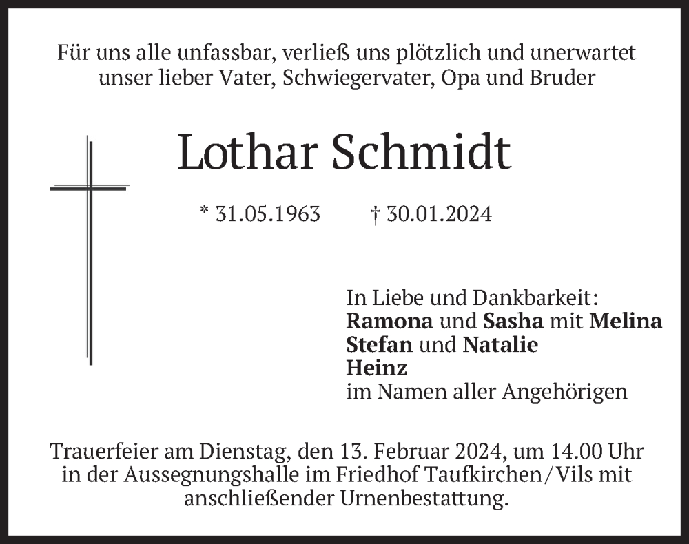  Traueranzeige für Lothar Schmidt vom 08.02.2024 aus merkurtz
