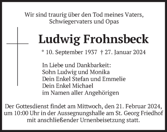 Traueranzeige von Ludwig Frohnsbeck von merkurtz