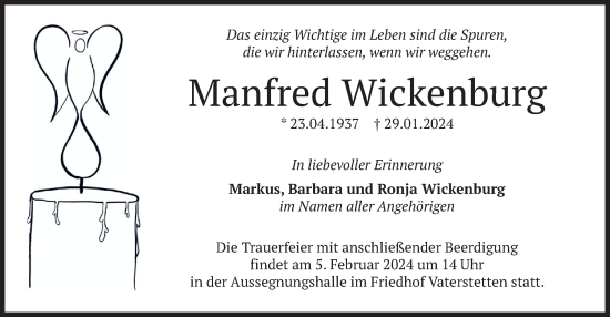 Traueranzeige von Manfred Wickenburg von merkurtz