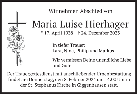 Traueranzeige von Maria Luise Hierhager von merkurtz