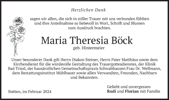 Traueranzeige von Maria Theresia Böck von merkurtz