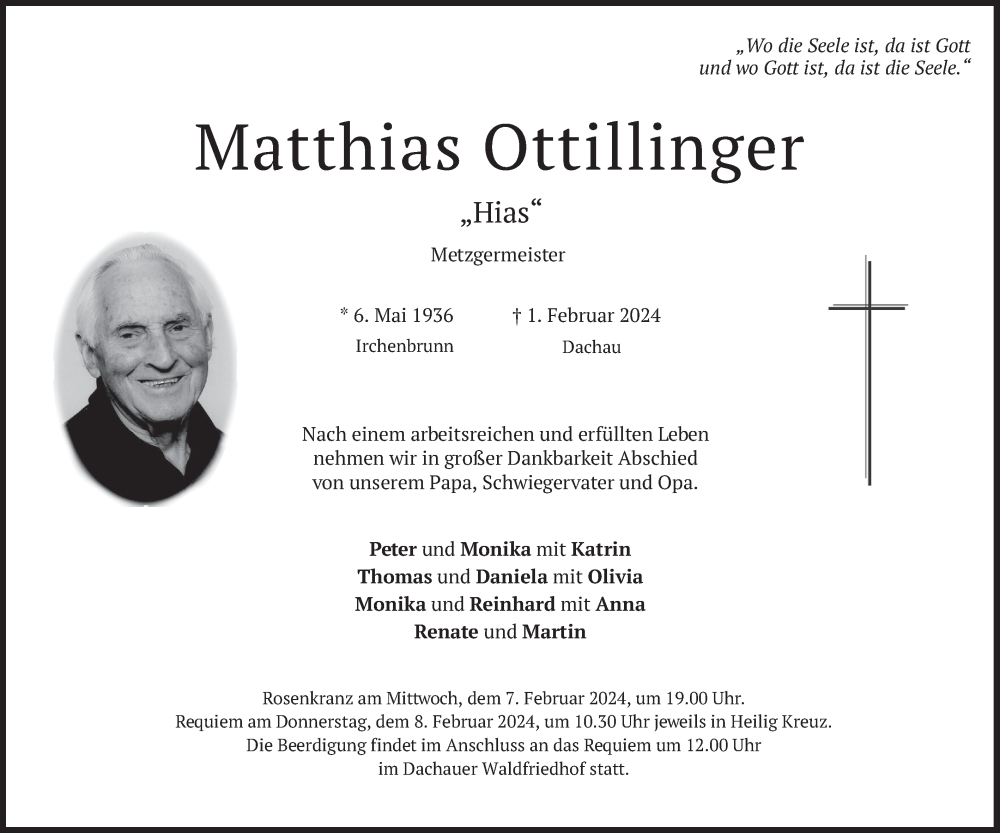  Traueranzeige für Matthias Ottillinger vom 03.02.2024 aus merkurtz