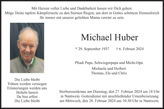 Traueranzeige von Michael Huber von merkurtz