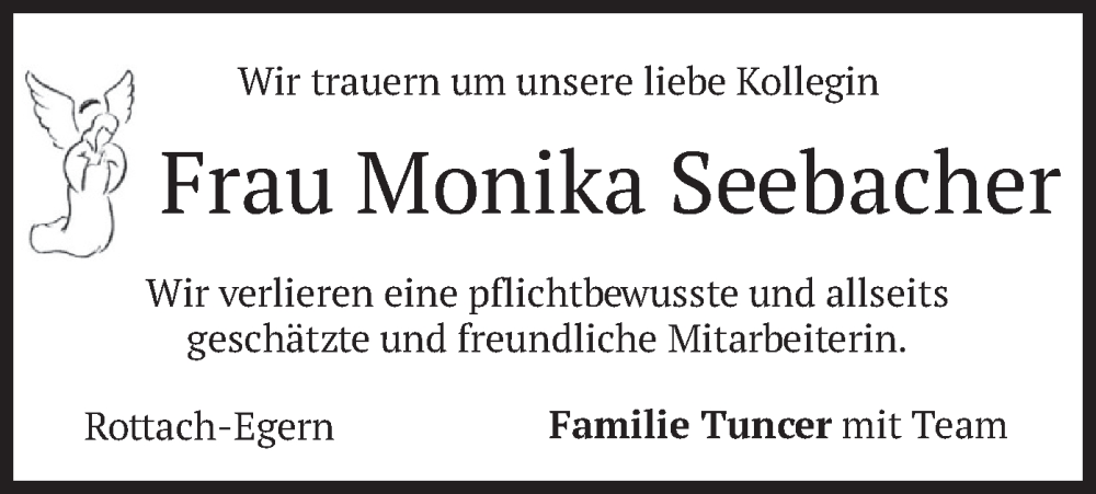  Traueranzeige für Monika Seebacher vom 10.02.2024 aus merkurtz
