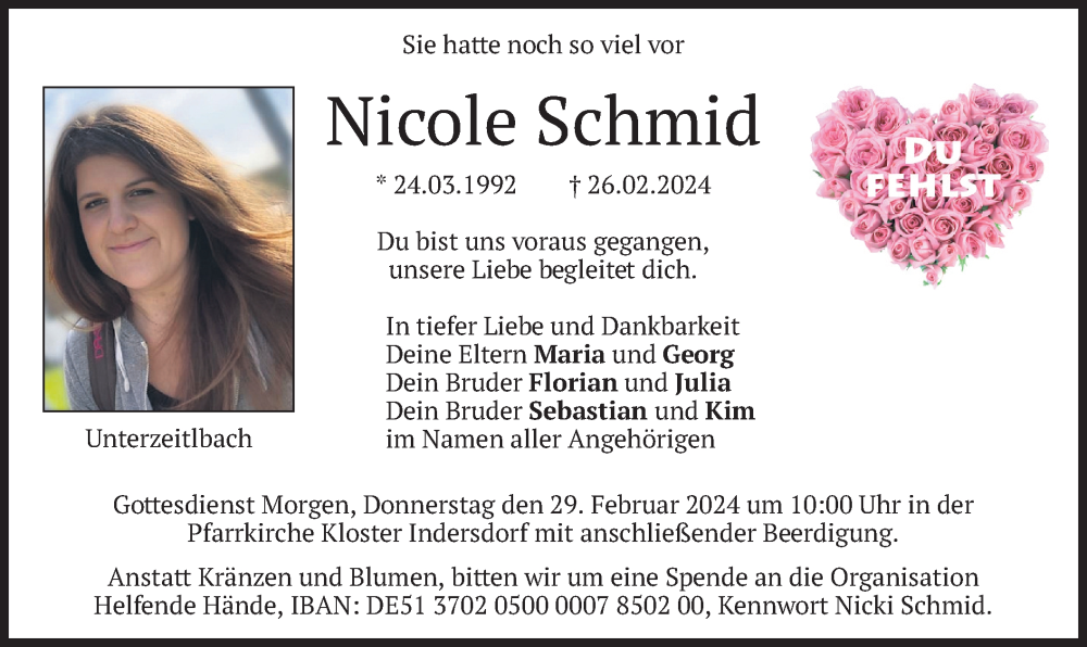  Traueranzeige für Nicole Schmid vom 28.02.2024 aus merkurtz