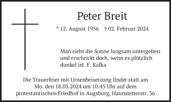 Traueranzeige von Peter Breit von merkurtz