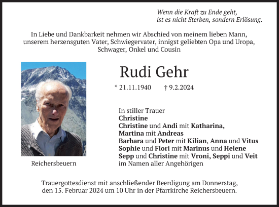 Traueranzeige von Rudi Gehr von merkurtz