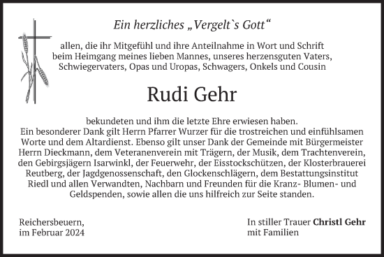 Traueranzeige von Rudi Gehr von merkurtz