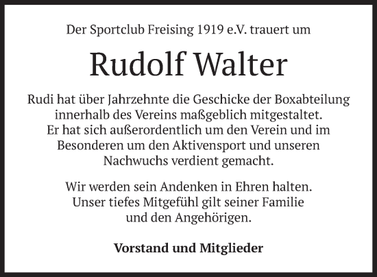 Traueranzeige von Rudolf Walter von merkurtz