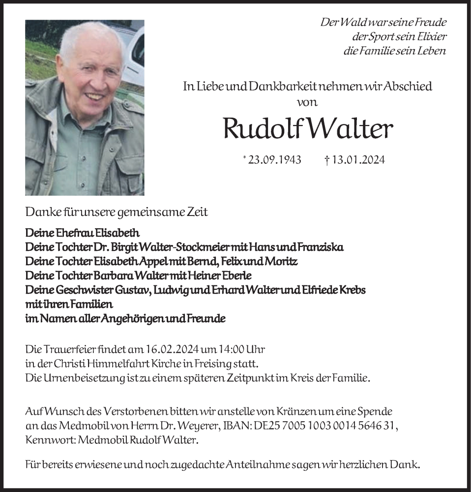  Traueranzeige für Rudolf Walter vom 10.02.2024 aus merkurtz