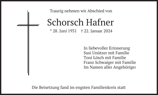 Traueranzeige von Schorsch Hafner von merkurtz