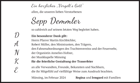 Traueranzeige von Sepp Demmler von merkurtz