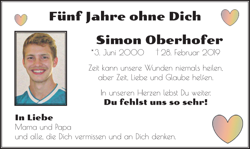  Traueranzeige für Simon Oberhofer vom 28.02.2024 aus merkurtz