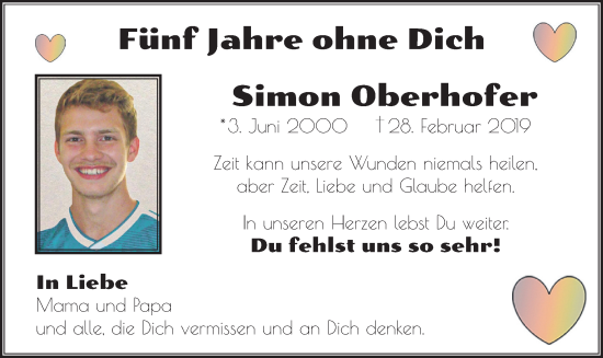 Traueranzeige von Simon Oberhofer von merkurtz