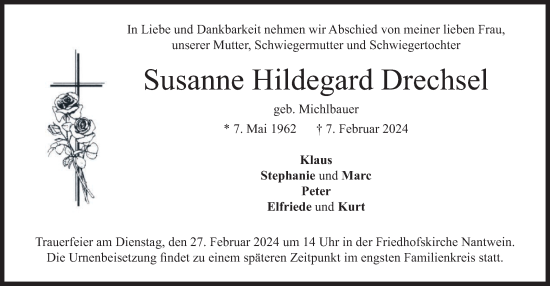 Traueranzeige von Susanne Hildegard Drechsel von merkurtz