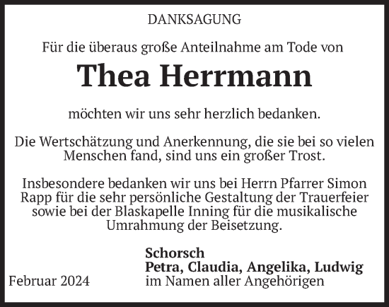 Traueranzeige von Thea Herrmann von merkurtz
