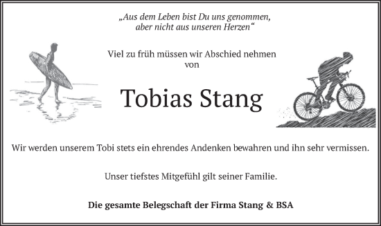 Traueranzeige von Tobias Stang von merkurtz