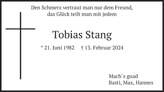 Traueranzeige von Tobias Stang von merkurtz