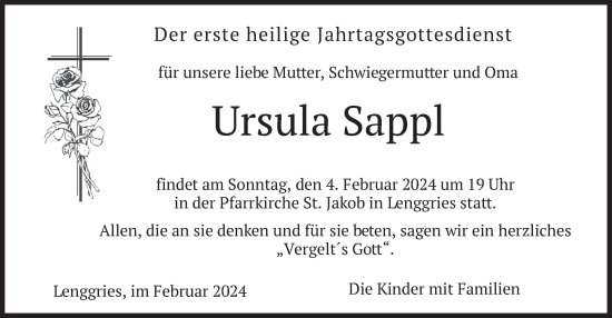 Traueranzeige von Ursula Sappl von merkurtz