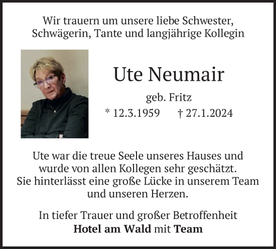 Traueranzeige von Ute Neumair von merkurtz