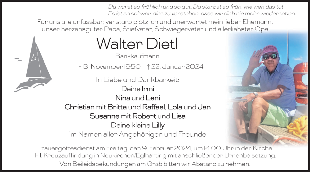  Traueranzeige für Walter Dietl vom 03.02.2024 aus merkurtz