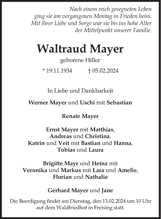 Traueranzeige von Waltraud Mayer von merkurtz