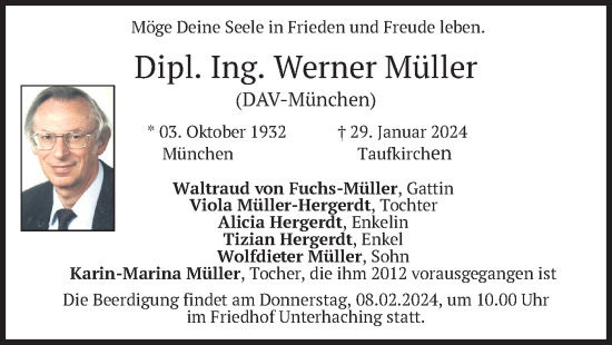 Traueranzeige von Werner Müller von merkurtz