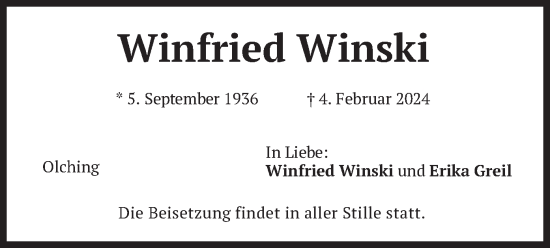 Traueranzeige von Winfried Winski von merkurtz
