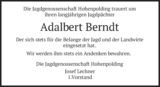 Traueranzeige von Adalbert Berndt von merkurtz
