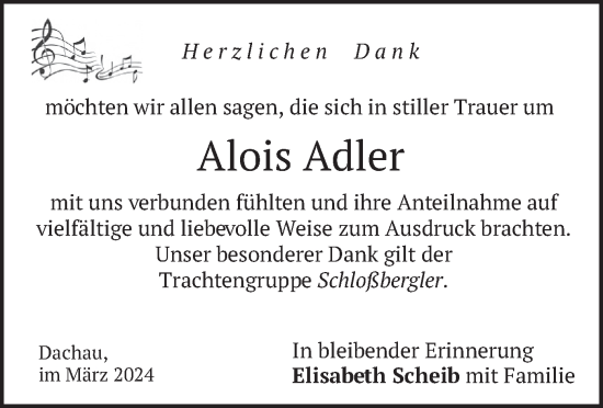 Traueranzeige von Alois Adler